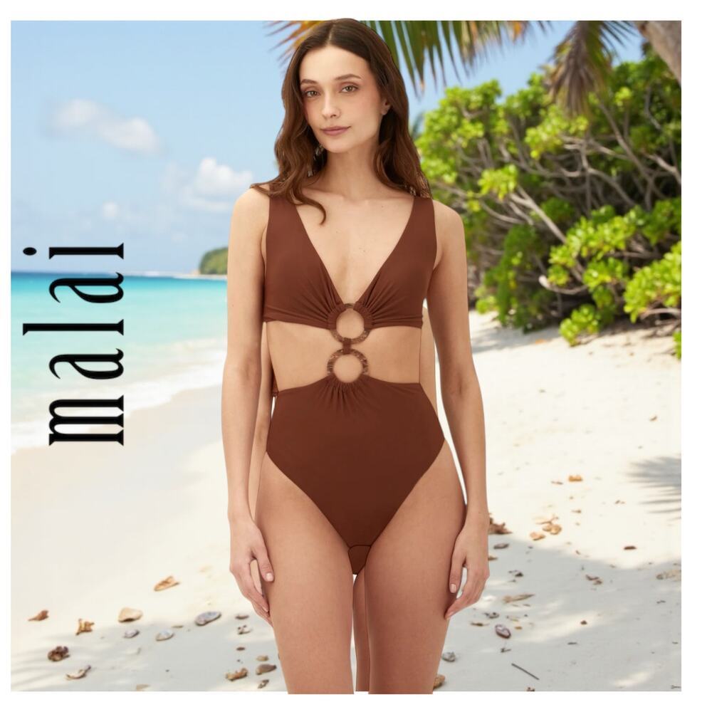 NWT  Anthropologie Malai Brown Ring-Front One-Piece Swimsuit